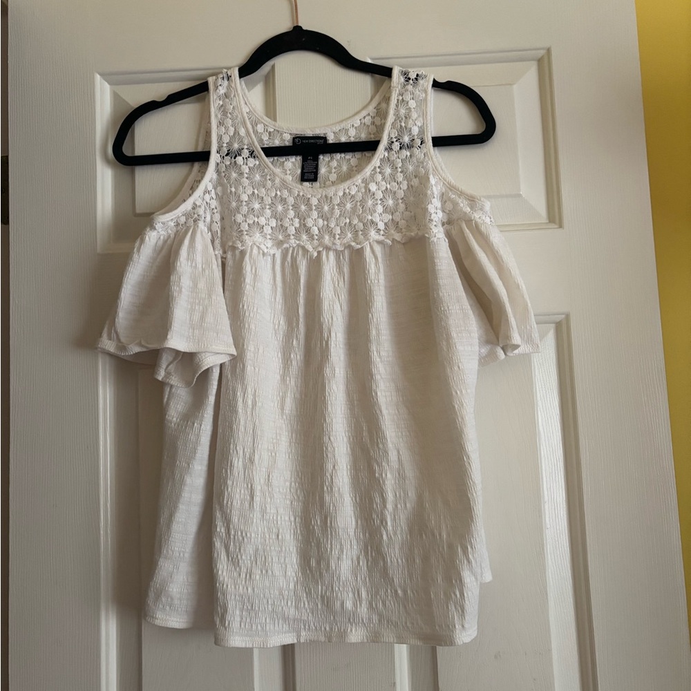 New Directions White Ruffled Blouse
